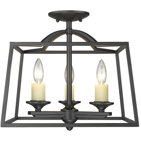Athena 3 Light 15 inch Natural Black Semi-flush Ceiling Light